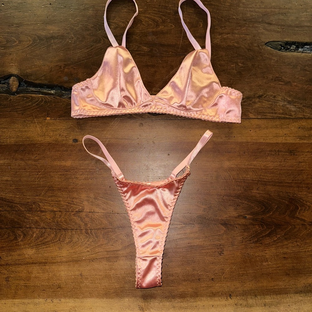 Pink Satiny Bralette & Panties Intimates & Sleepwear